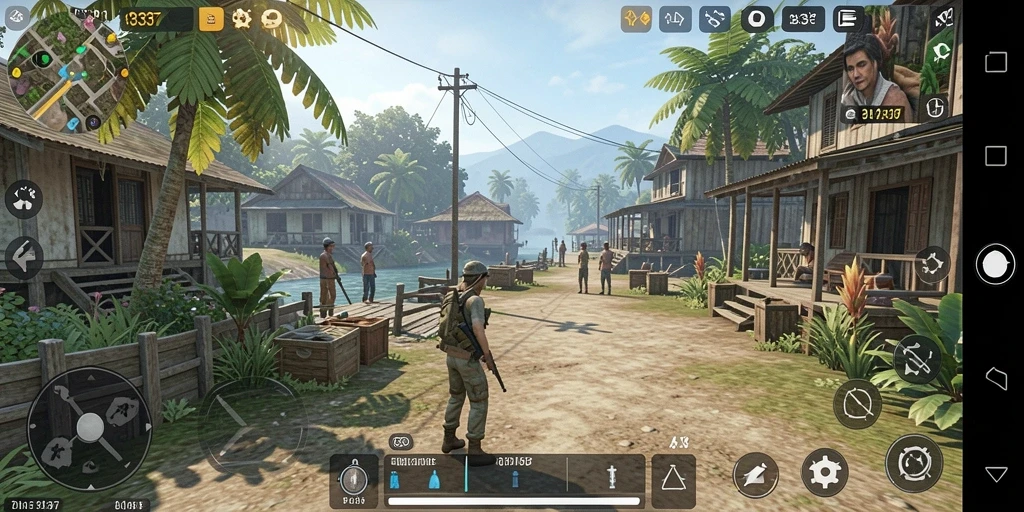 Screenshot gameplay dari 93337 yang menunjukkan simulasi kehidupan yang seru.