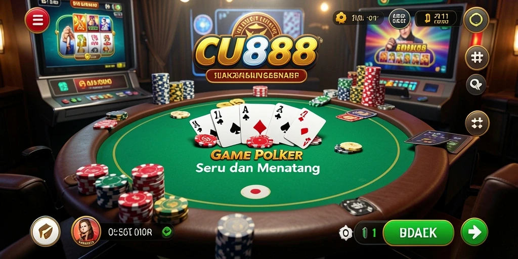Tampilan gameplay Poker CU888 yang menegangkan dan seru.