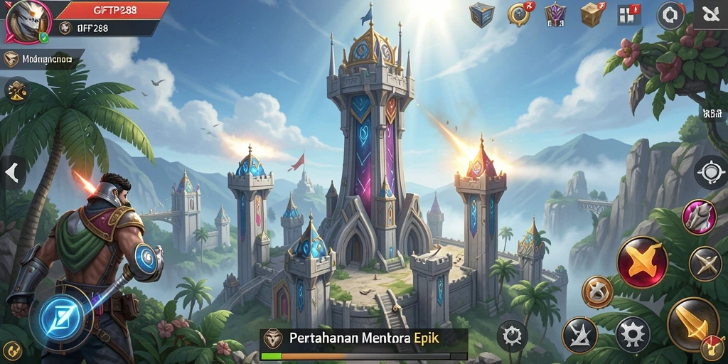 Tampilan gameplay menakjubkan dari GIFTRP288 dengan aksi Tower Defense yang seru.