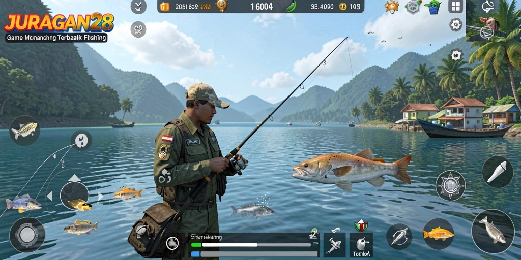 Tampilan gameplay <strong>JURAGAN28</strong> yang mempesona saat menangkap ikan di laut.