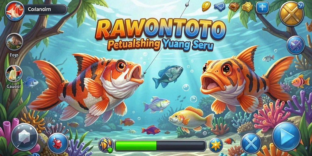 Layar permainan RAWONTOTO dengan aksi memancing yang seru.